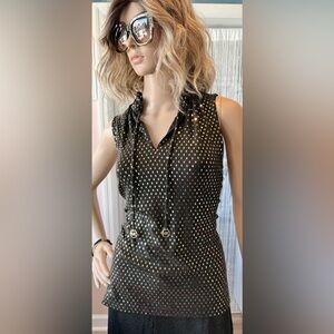 NWOT Michael Kors Black and Gold Polka Dot Sleeveless sequins Top size Medium.